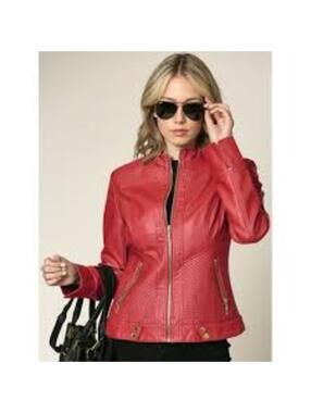 Lock & Love Red Faux Leather Moto Jacket